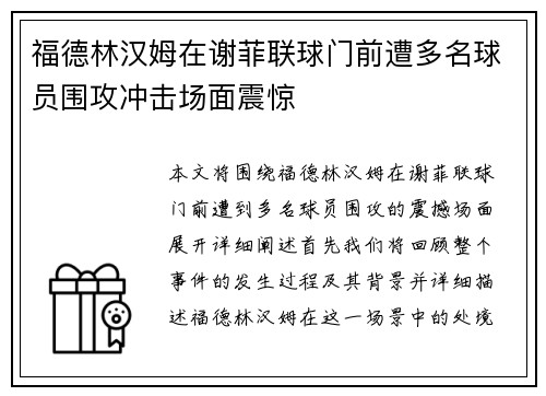 福德林汉姆在谢菲联球门前遭多名球员围攻冲击场面震惊